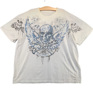 Liquid Blue Men's Skull Print T-Shirt White 3XL Short Sleeve Crew Neck